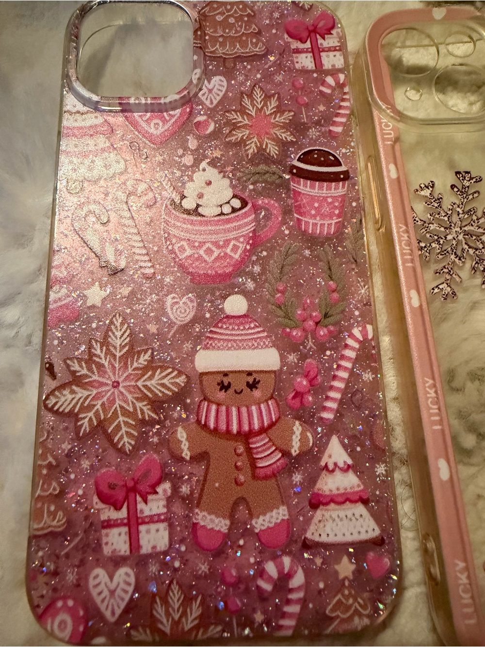 SHEIN Pink Holiday Gingerbread & Reindeer iPhone 15 plus Case Trio - Picture 3 of 4